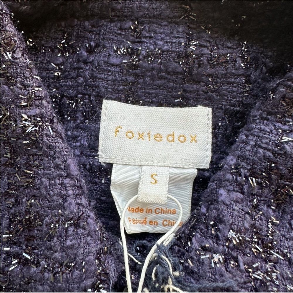 NWT Foxiedox Embroidered Takeo Tweed Frayed Boho Blue Jacket Anthropologie - Picture 7 of 8